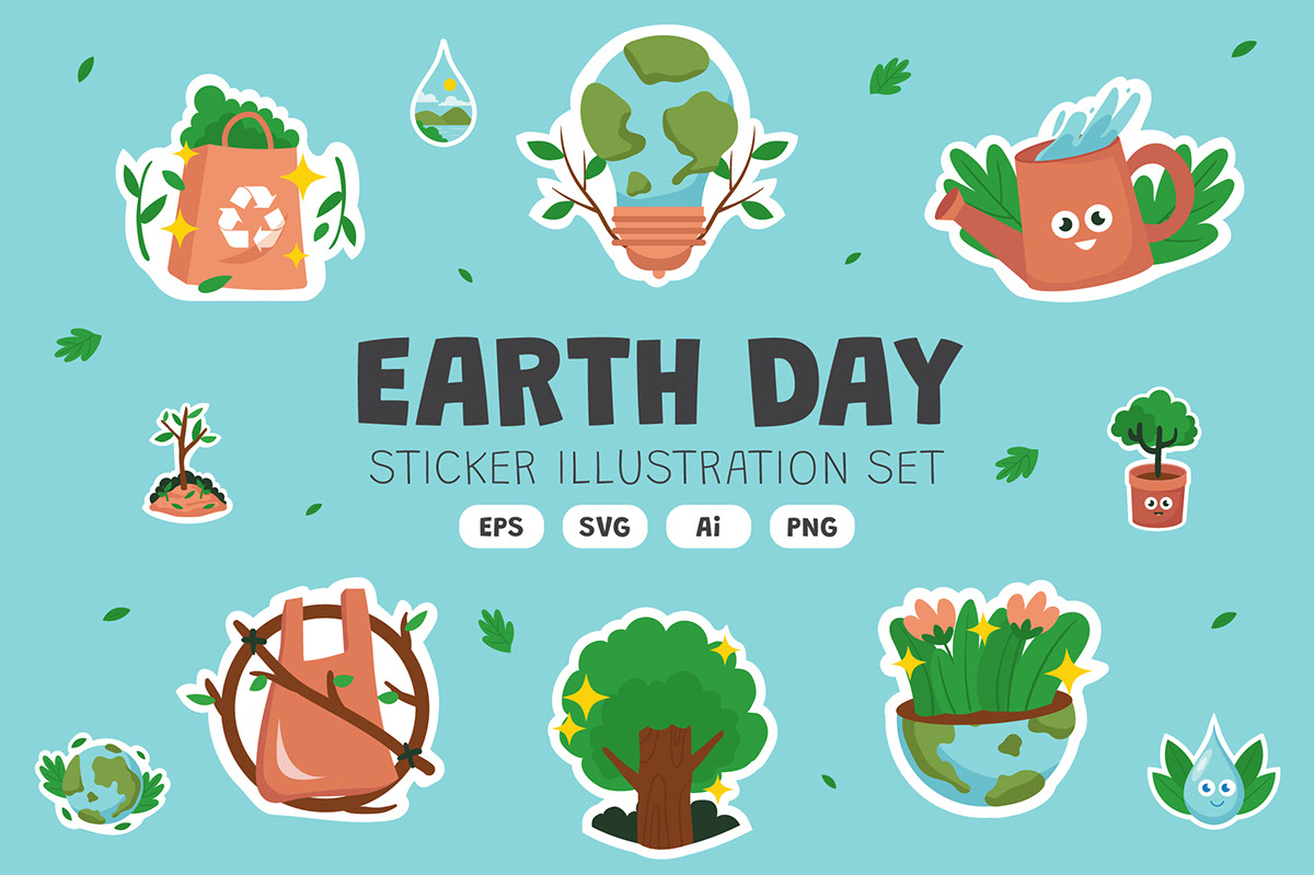Earth Day Sticker Set rendition image
