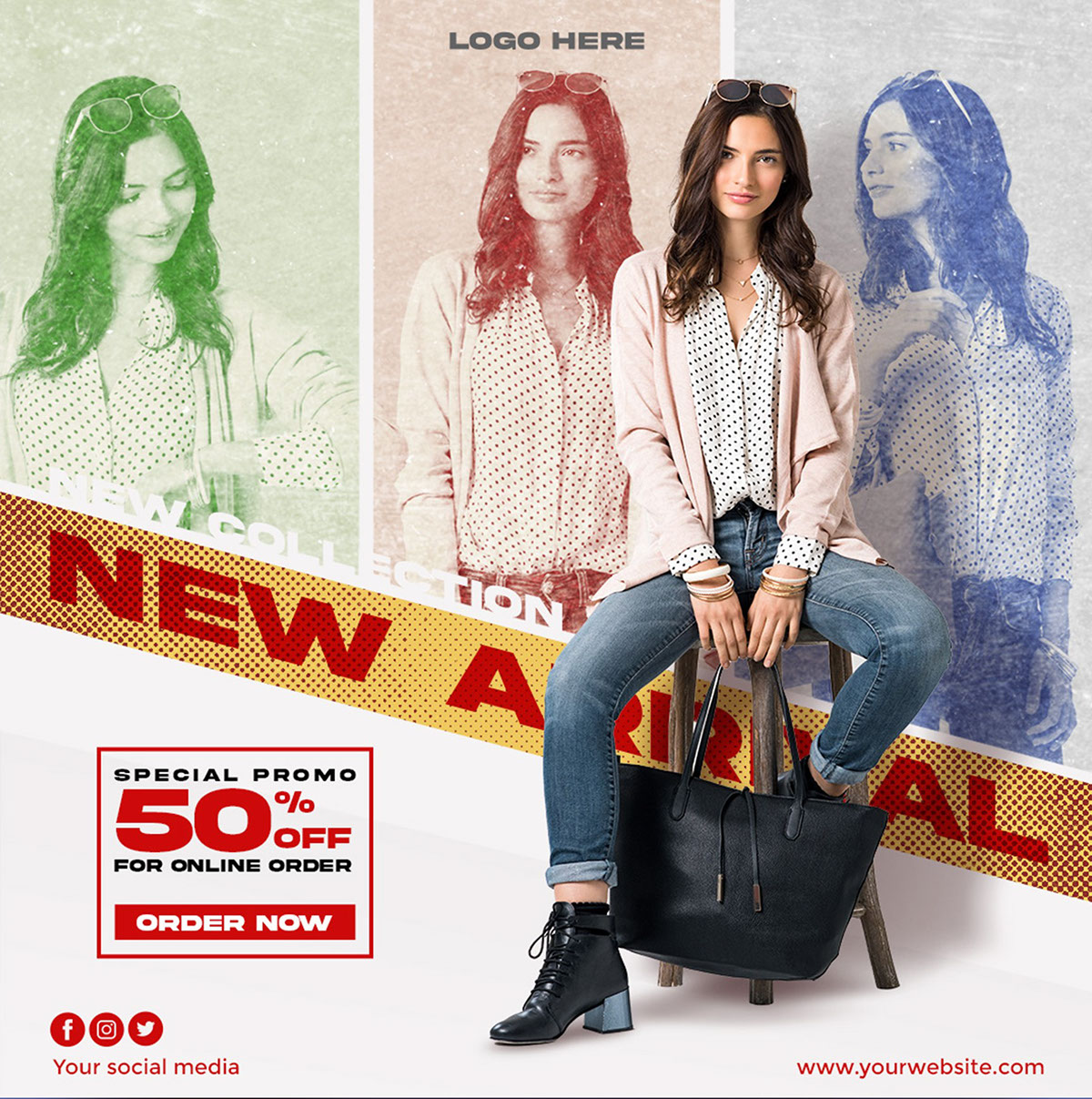 Fashion sale square flyer for social media post rendition image