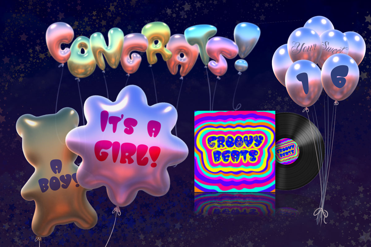 3D Groovy Balloons and Font rendition image