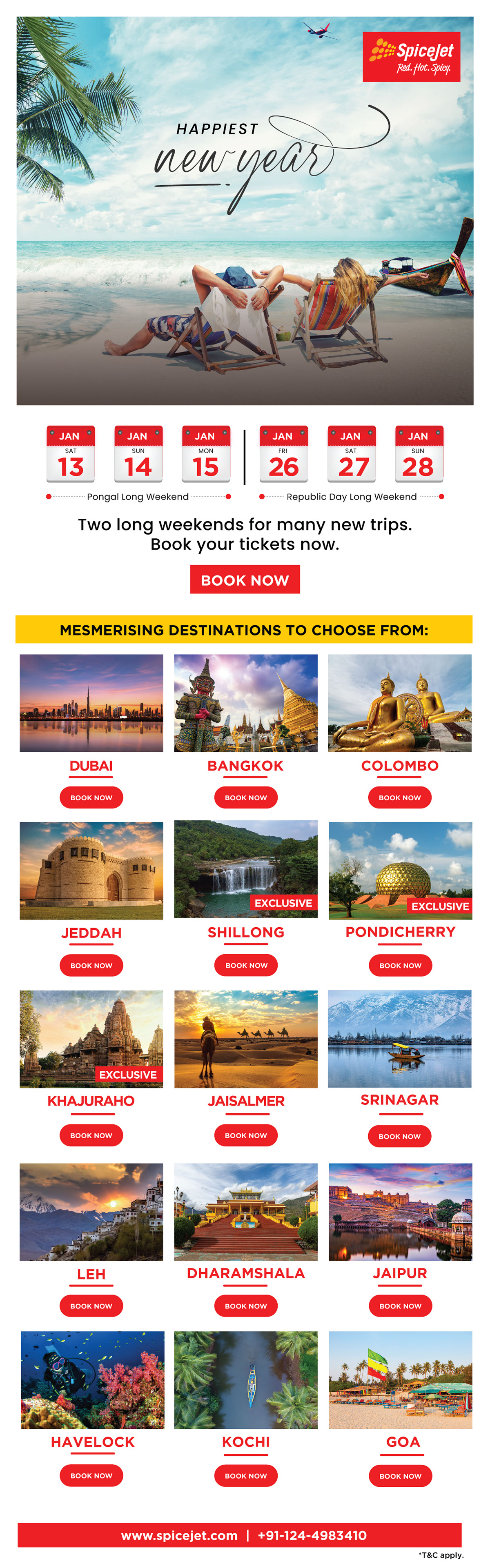 SpiceJet New Year long Weekend Emailer rendition image