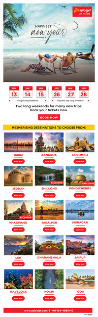 SpiceJet New Year long Weekend Emailer