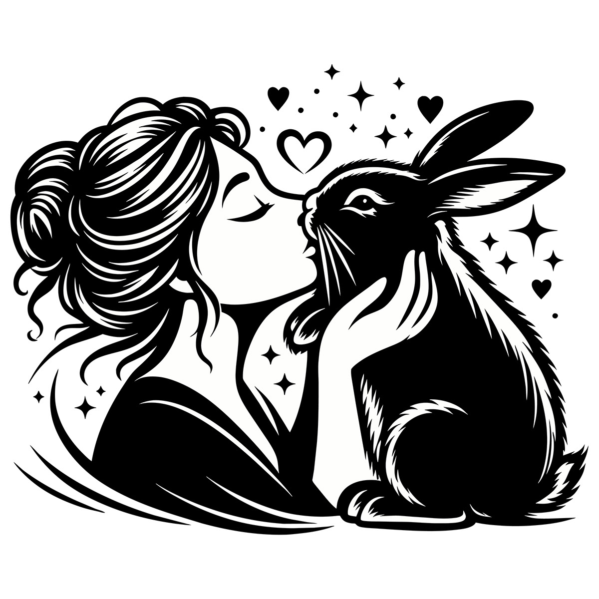 Girl kissing bunny EPS file rendition image