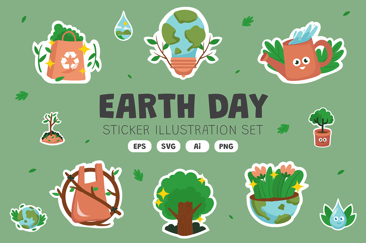 Earth Day Sticker Set rendition image