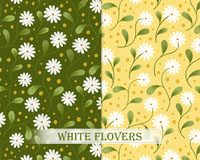 White Flowers - Seamless green and yellow patterns