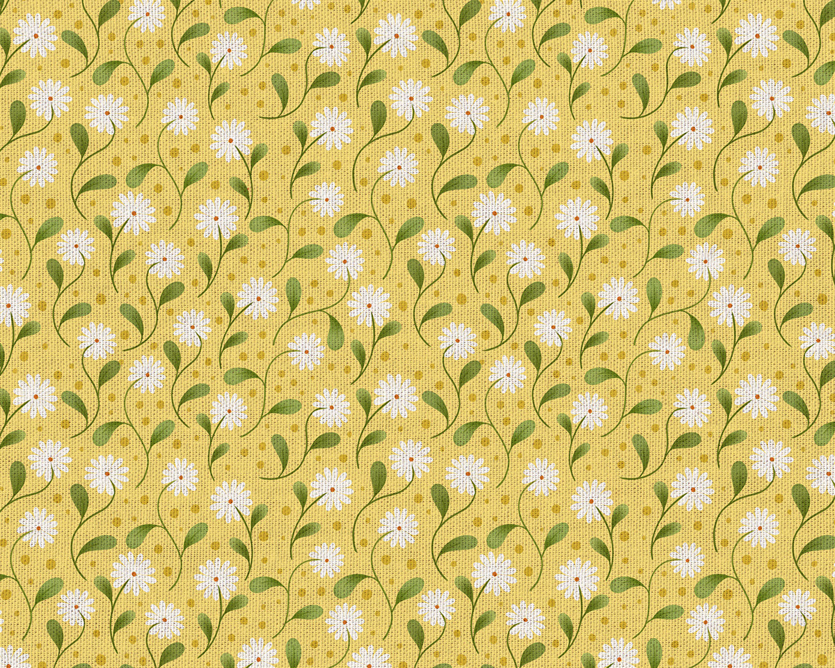 White Flowers - Seamless green and yellow patterns rendition image