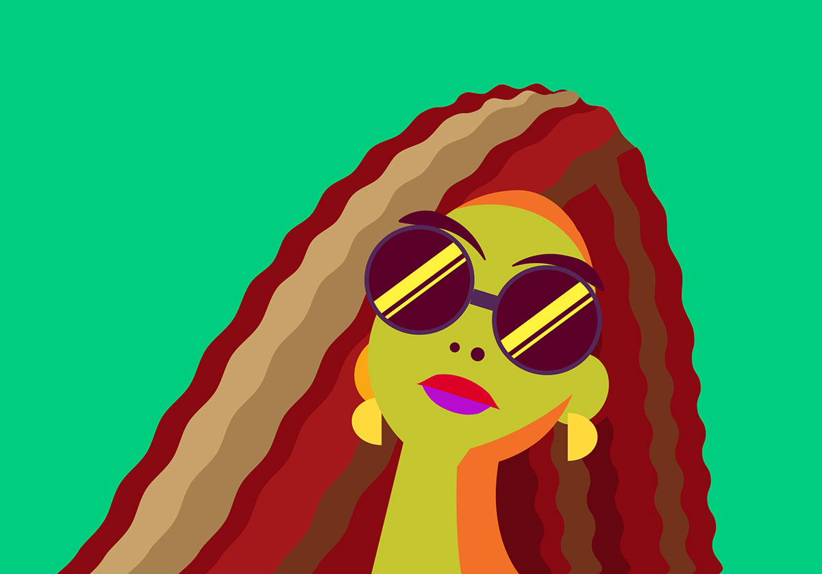 Female wearing sunglasses - Vibrant Green rendition image