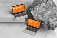 Realistic Stone Macbook Mockup
