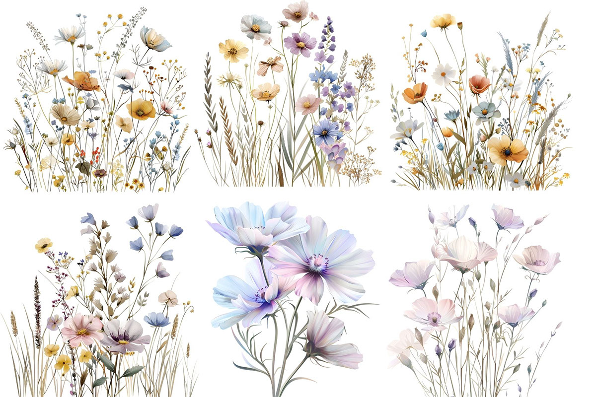 Boho Watercolor Wildflower clipart rendition image