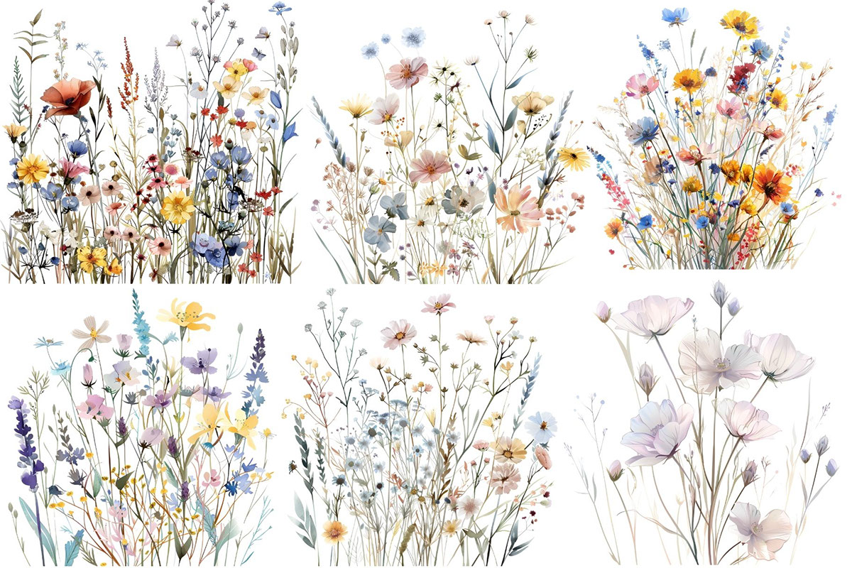Boho Watercolor Wildflower clipart rendition image