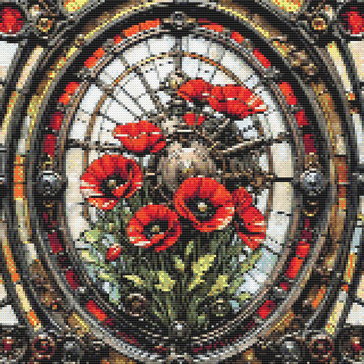 Poppies and Stained Glass rendition image