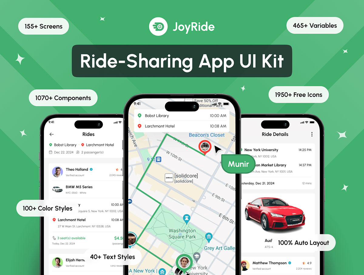 JoyRide - Ride-Sharing App UI Kit rendition image