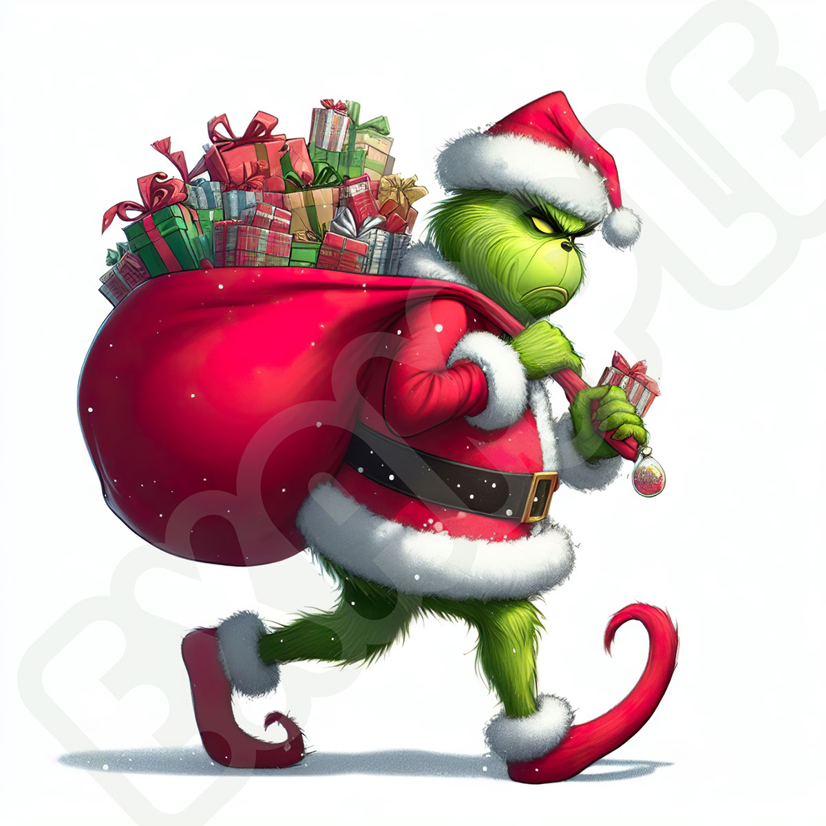 Grinch Carrying Christmas Presents rendition image