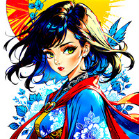 Young Geisha in a colorful Kimono
