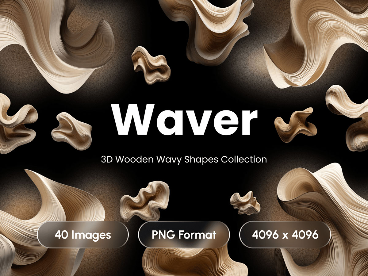 Waver - 3D Wooden Liquid Wavy Abstract Shapes Collection rendition image