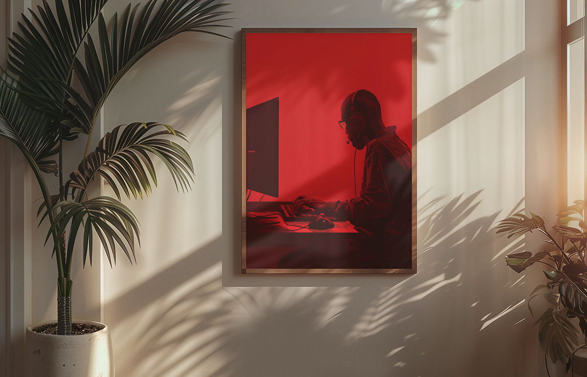 minimalist-photorealistic-art-red-headset rendition image