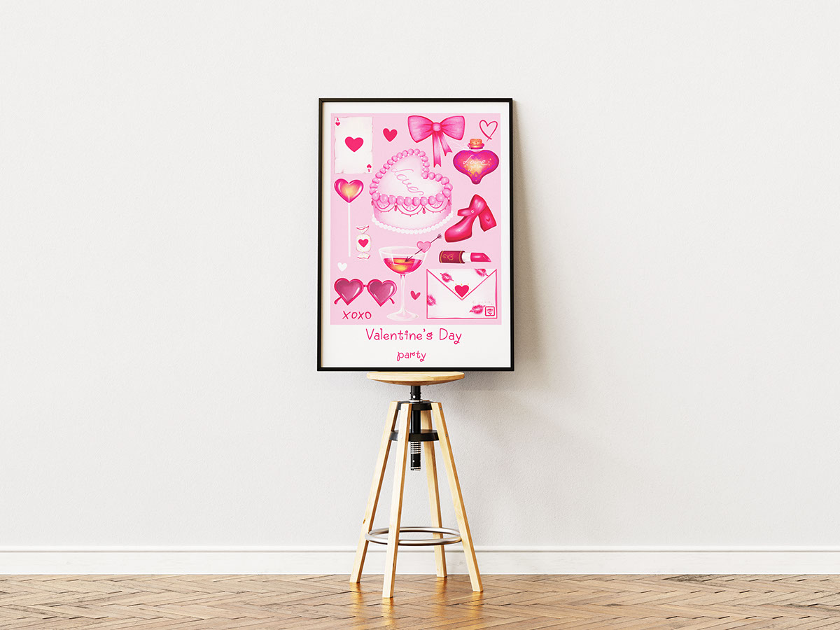 Valentines day poster pink rendition image
