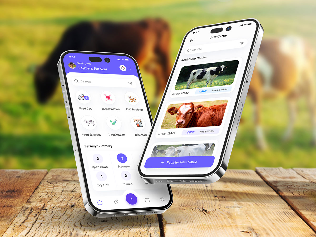 Dairy Farm Management Mobile App UI Design rendition image