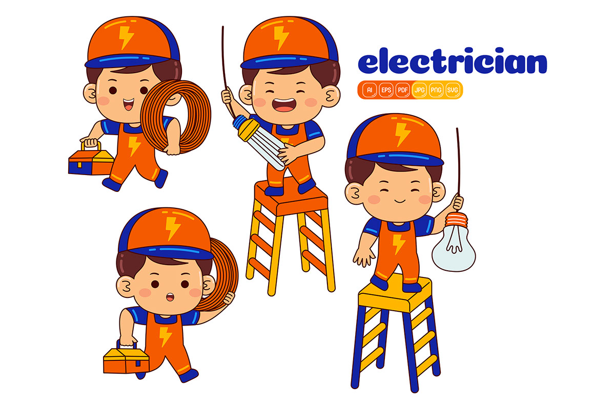 Kids Boy Electrician Profession Vector Pack rendition image