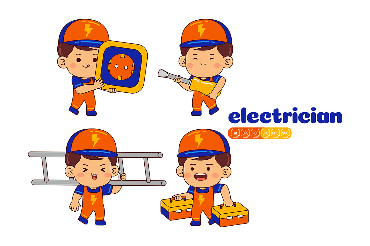Kids Boy Electrician Profession Vector Pack rendition image