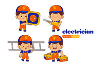 Kids Boy Electrician Profession Vector Pack