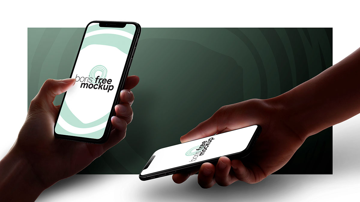 Free PSD with hands holding iPhone 11 Pro mockup rendition image