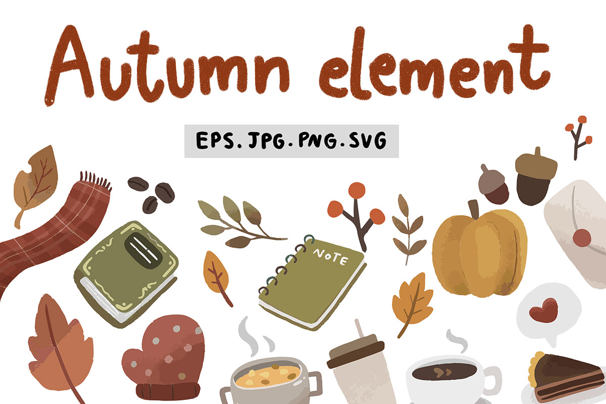 Autumn Element illustration set rendition image