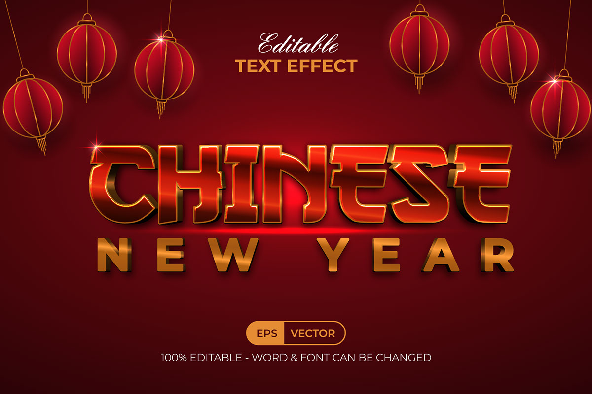 Text Effect Golden Chinese New Year rendition image