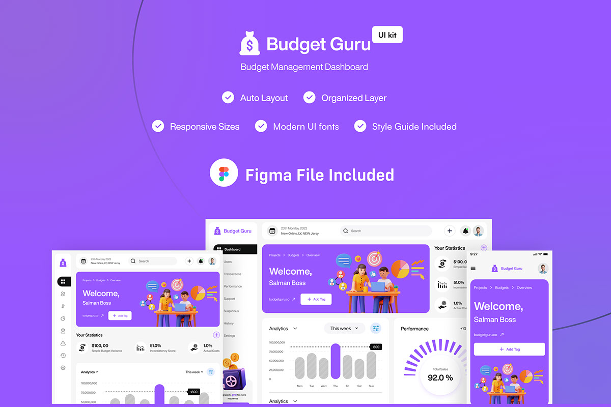 Budget Guru Dashboard Design rendition image