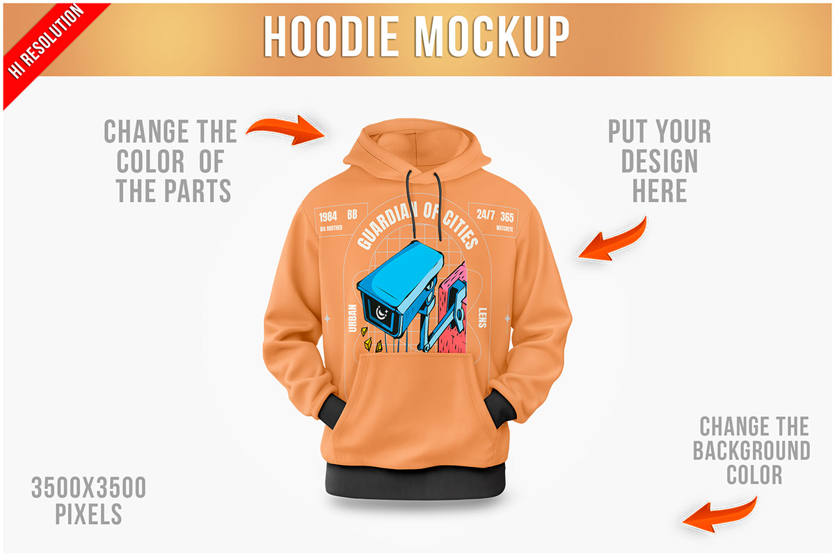 Hoodie with Hands in Pockets Mockup rendition image