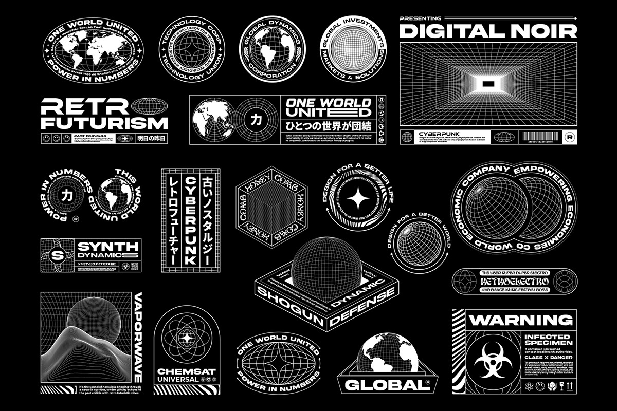 50 Retro Futuristic Brutalist Badges Graphics rendition image