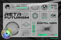 50 Retro Futuristic Brutalist Badges Graphics