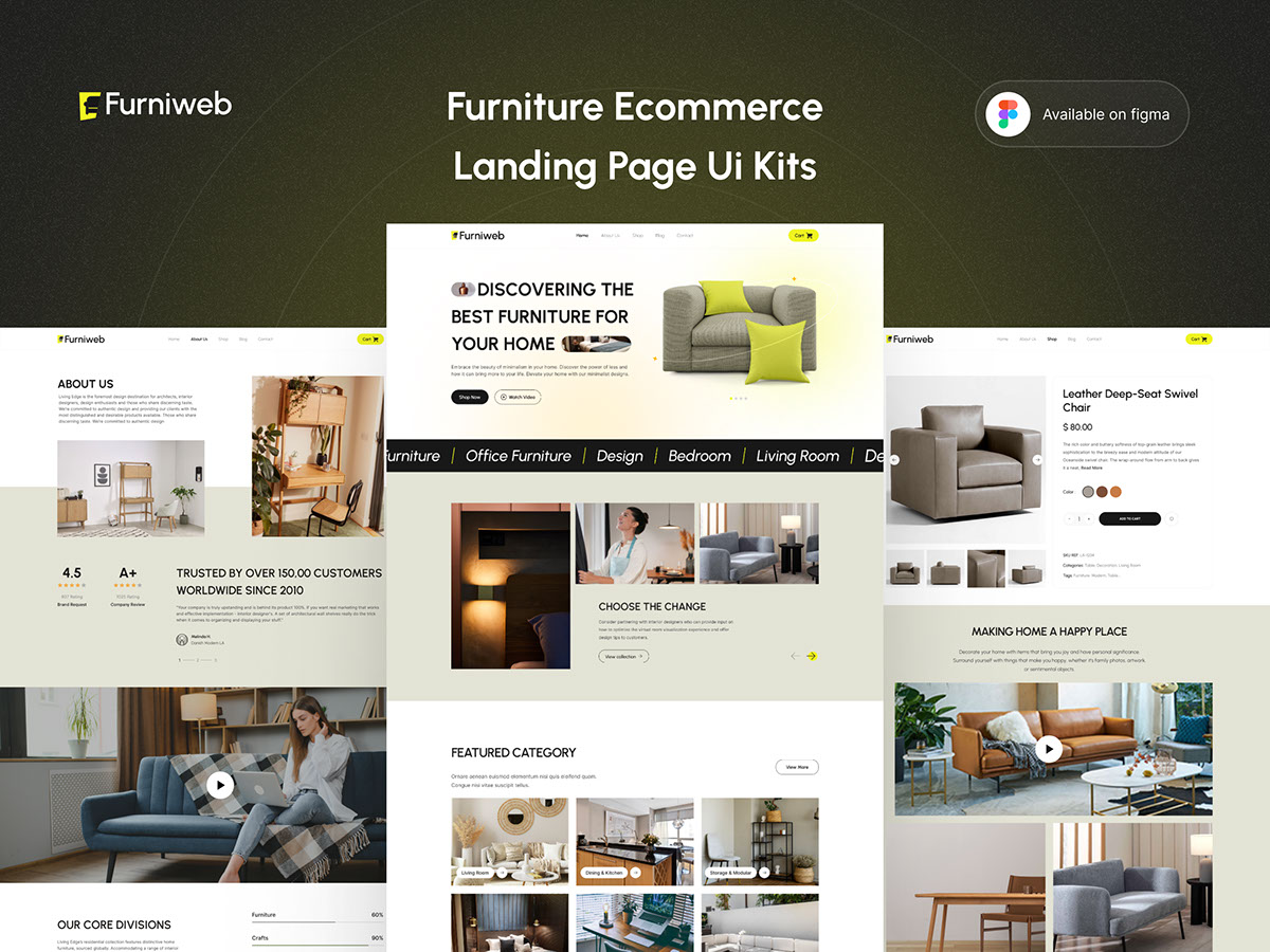Furniture Ecommerce Landing Page UI Design rendition image