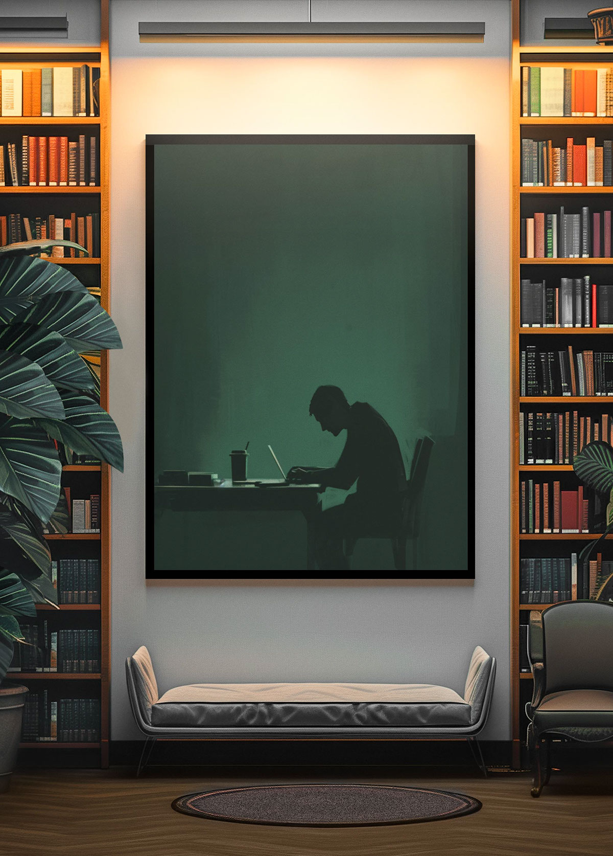 minimalist-photorealistic-art-green-lamp rendition image