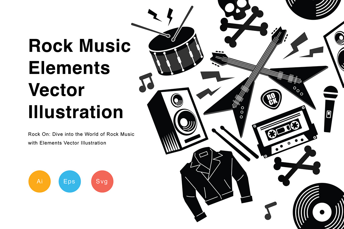 Rock Music Elements Vector Illustration rendition image