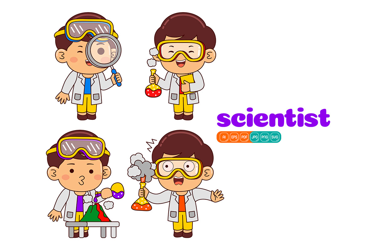 Kids Boy Chemist Profession Vector Pack rendition image