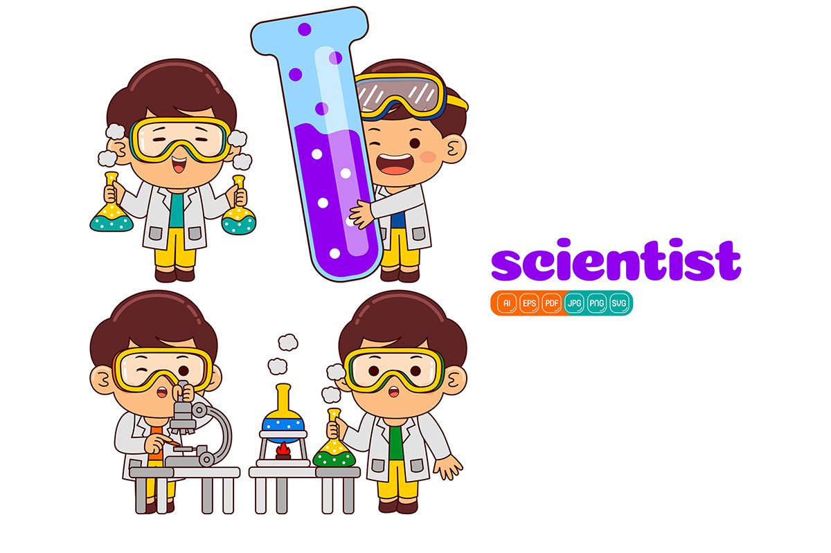 Kids Boy Chemist Profession Vector Pack rendition image