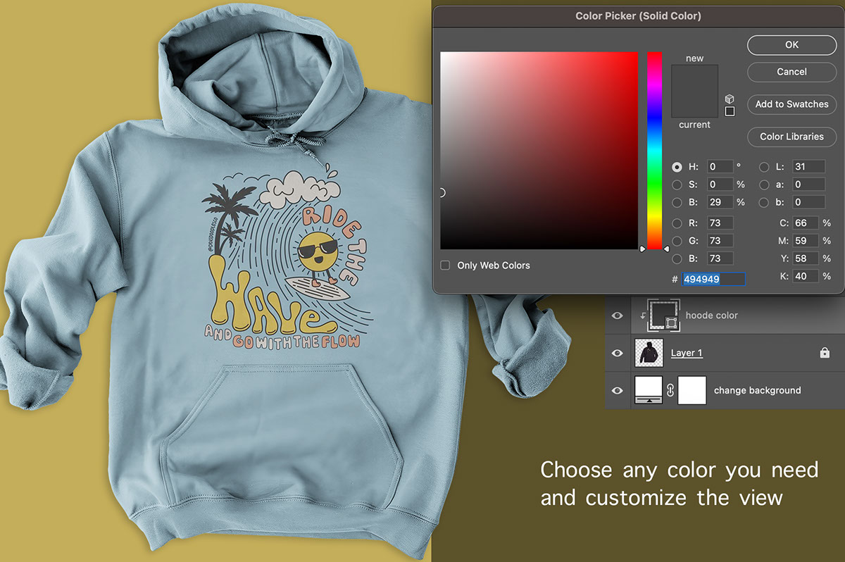 front Hoodie Mockup PSD template POD suitable rendition image