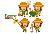 Kids Girl Farmer Profession Vector Pack