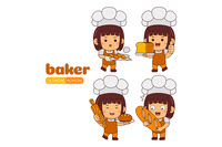 Kids Girl Baker Profession Vector Pack