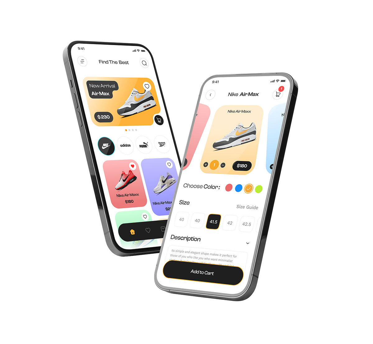 Ecommerce Shoe Mobile App UI Kits Design rendition image