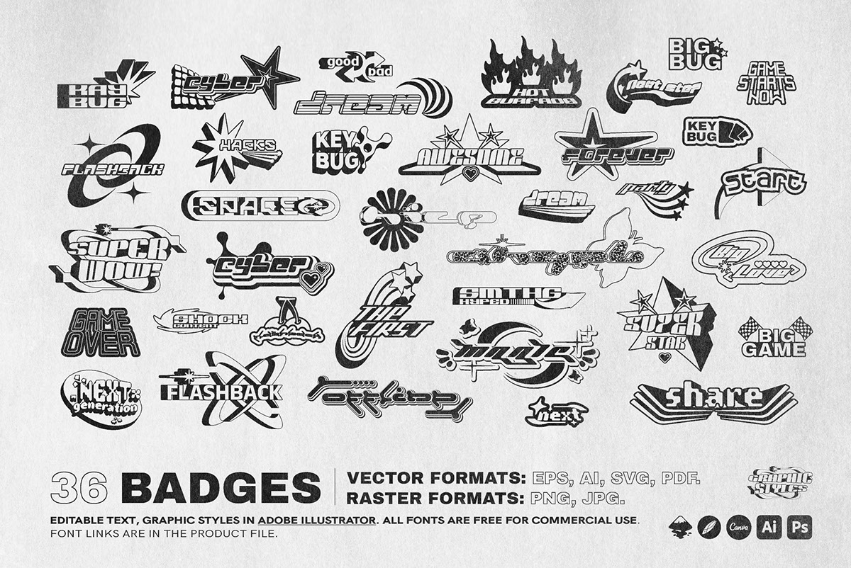 Y2K 240 Shapes Badges Graphic Styles rendition image