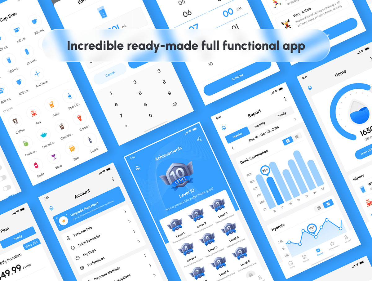 Hydrify - Water Tracker and Reminder App UI Kit rendition image