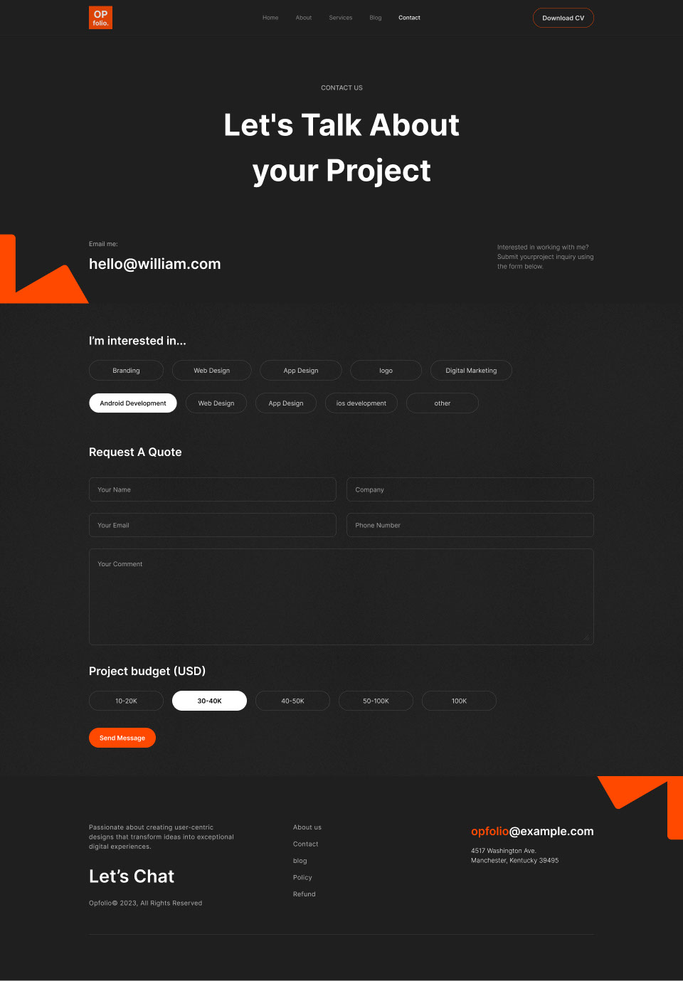 Personal Portfolio Landing Page UI Design rendition image
