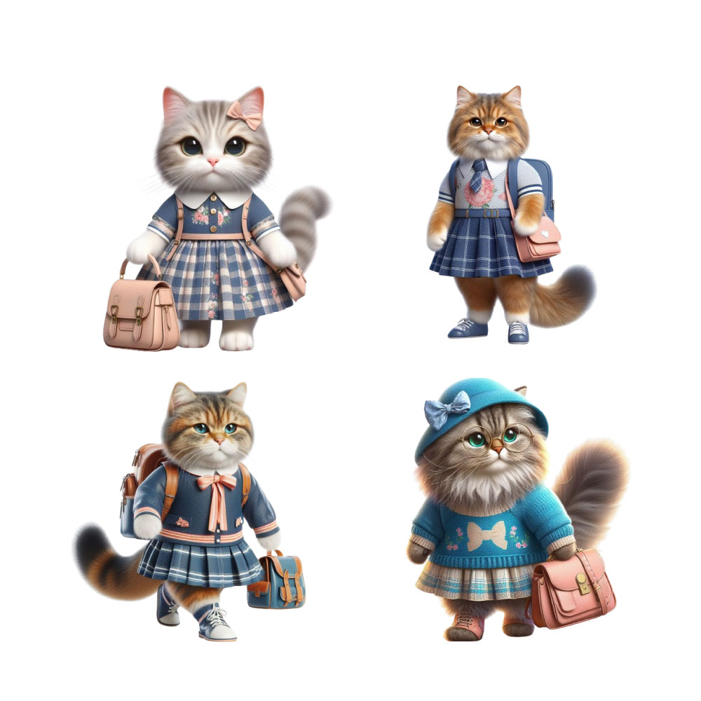 Cartoonic cat 3D going to school ClipArt rendition image