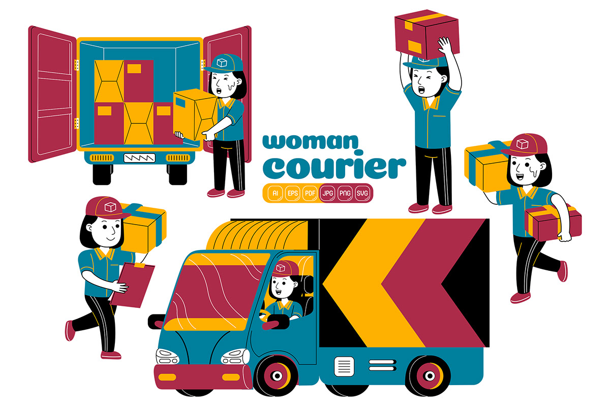 Women Courier Profession Vector Pack rendition image