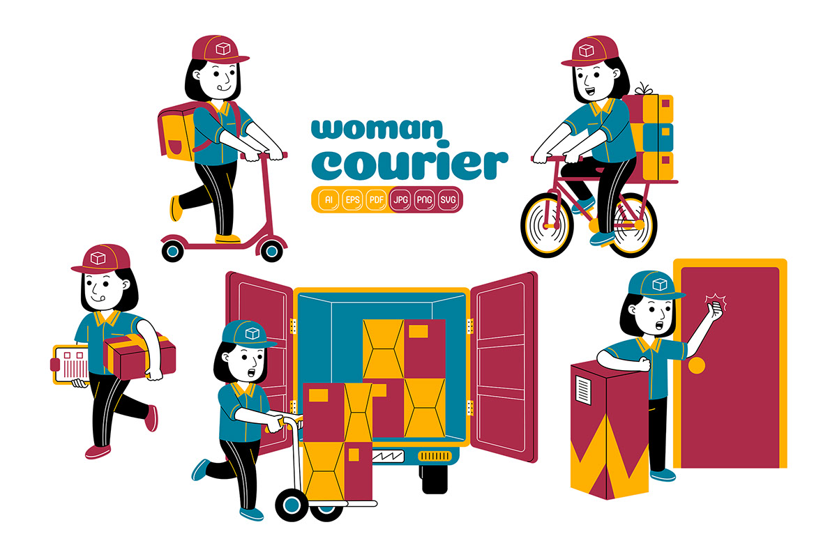 Women Courier Profession Vector Pack rendition image
