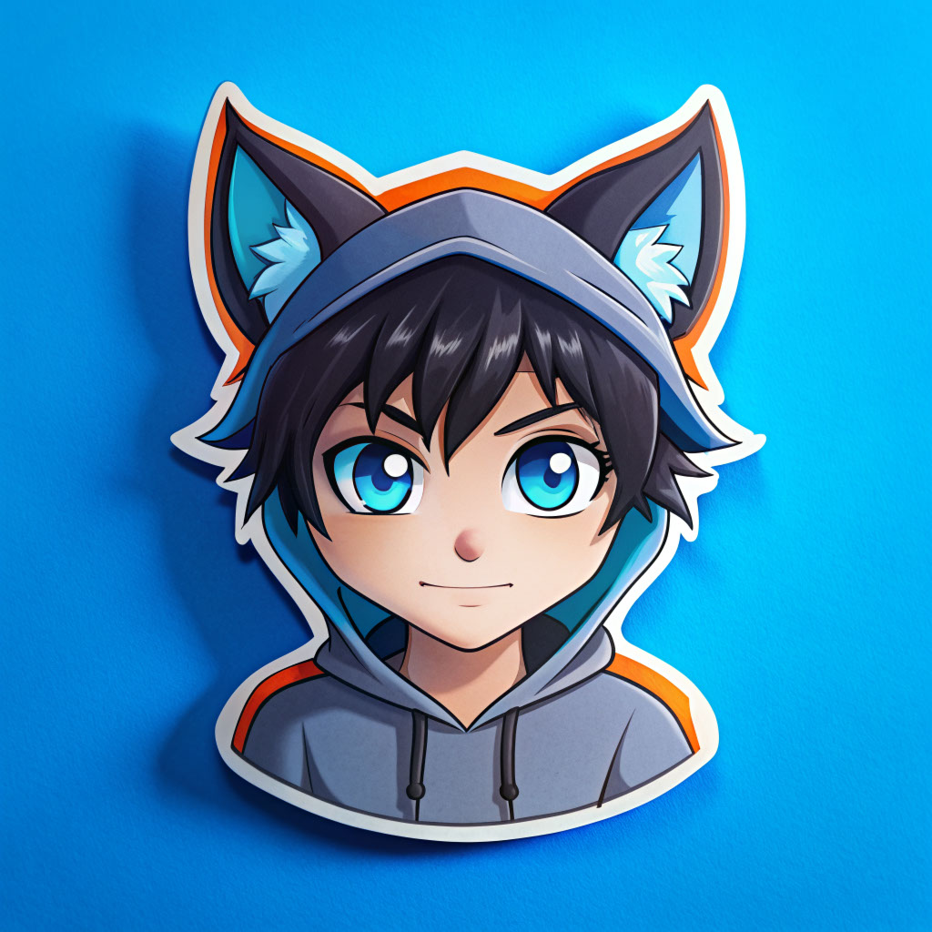 Boy sticker with wolf ears on head rendition image