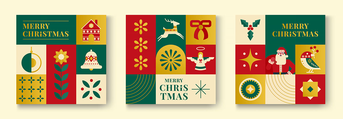 Simple Geometric design of Christmas card rendition image