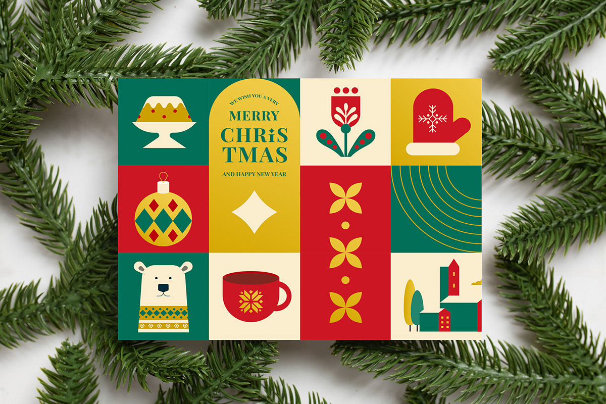 Simple Geometric design of Christmas card rendition image