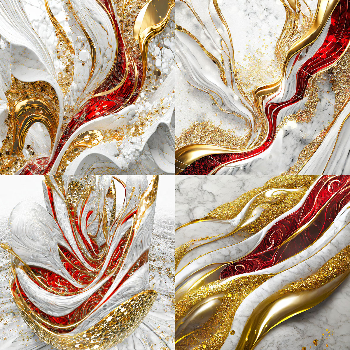 14 3d Red Marble Swirl Gold Metallics rendition image